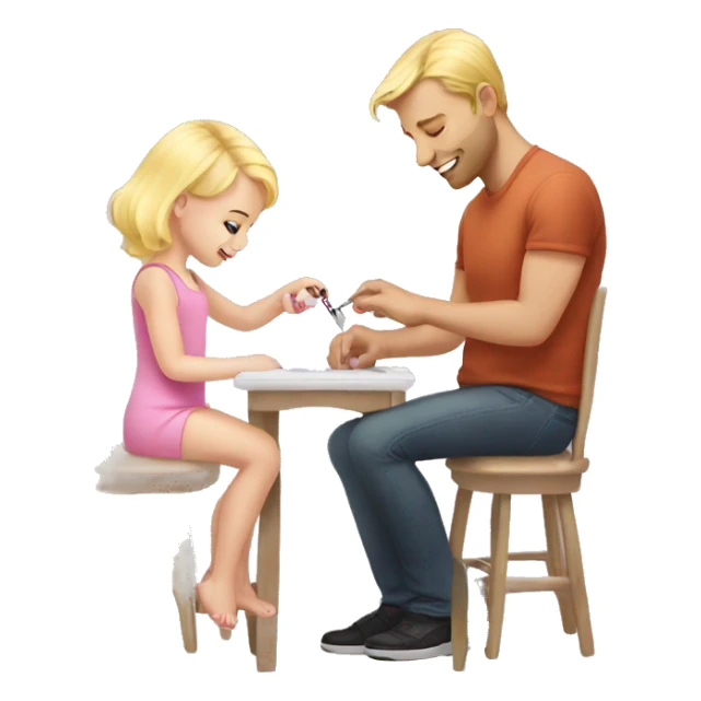blonde babydaughter gives blonde dad a manicure sticker