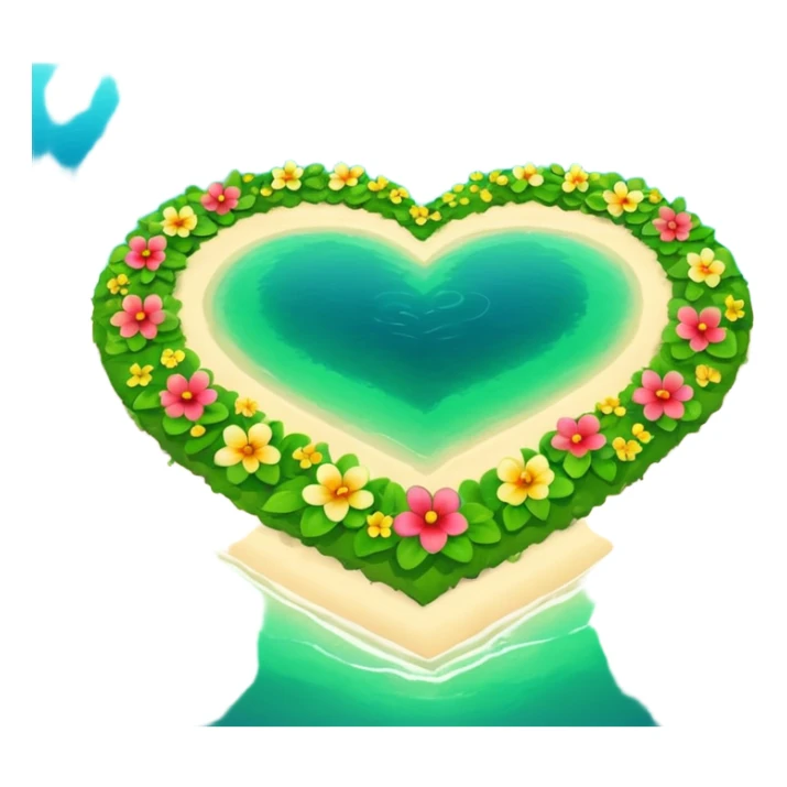A heart as a island with green and flowers on it sticker