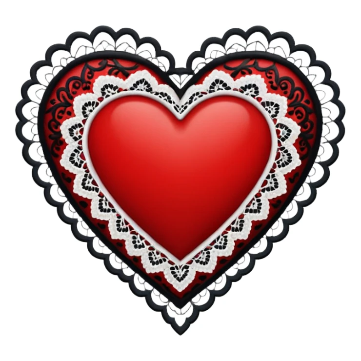 red and black heart with white lace, more black than red sticker