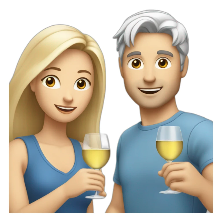A white female with blue eyes and blond medium long hair and a white male with brown eyes and grey hair, they toast to each other with a glass of white wine. sticker