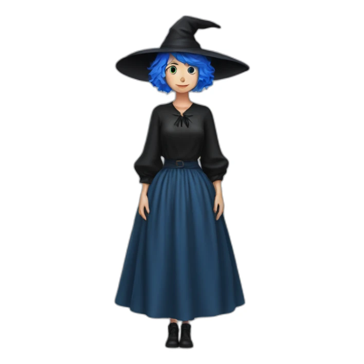 Short Blue-haired witch in black full skirt full length sticker