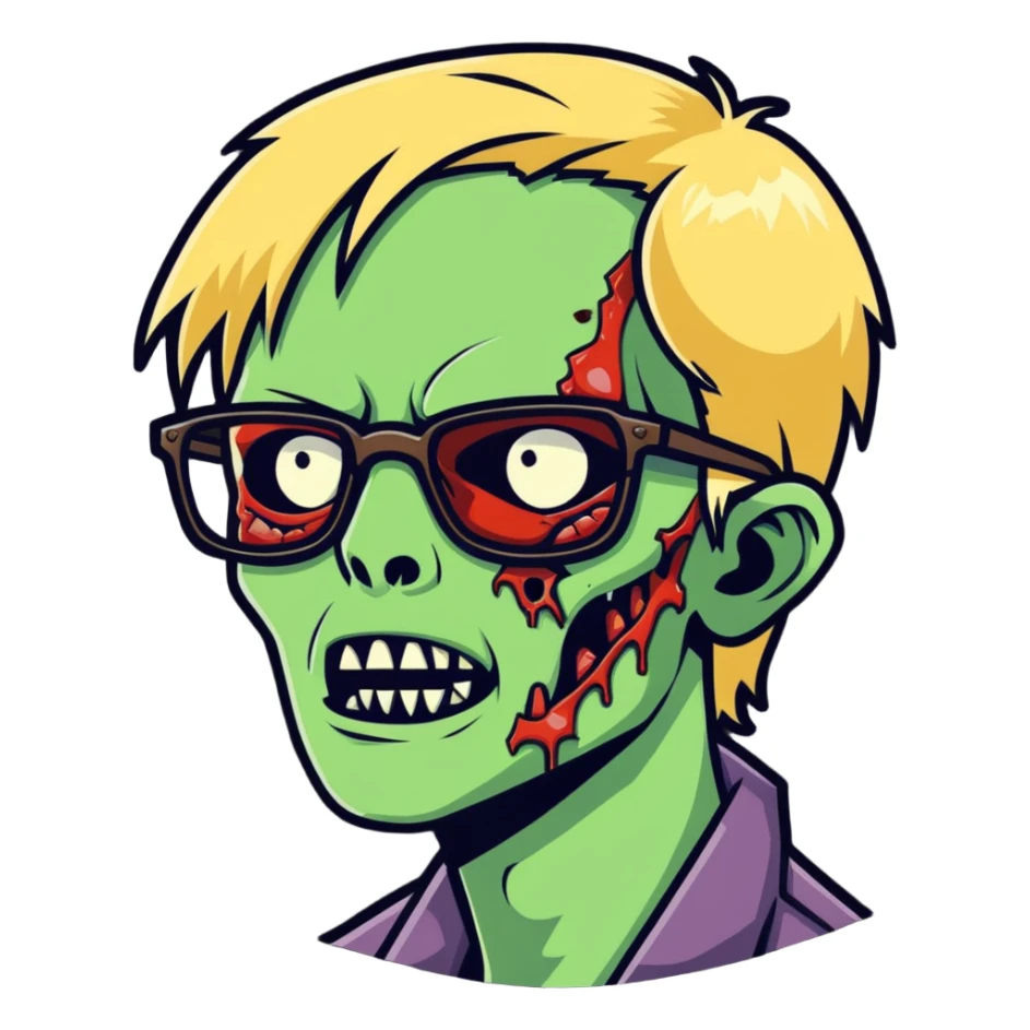 zombie with blond hair and glasses sticker