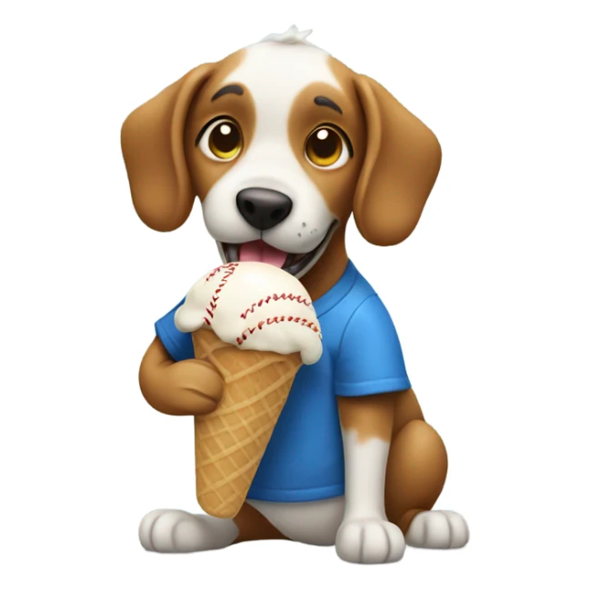  A dog holding a baseball eating ice cream sticker