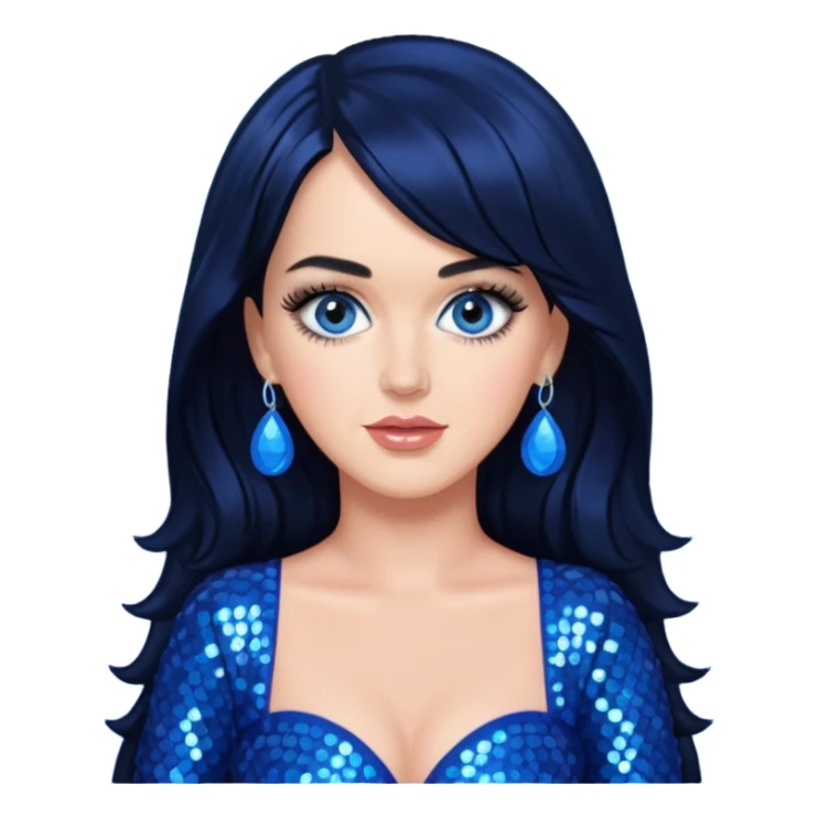 Katy Perry with long black hair, blue sequin outfit sticker