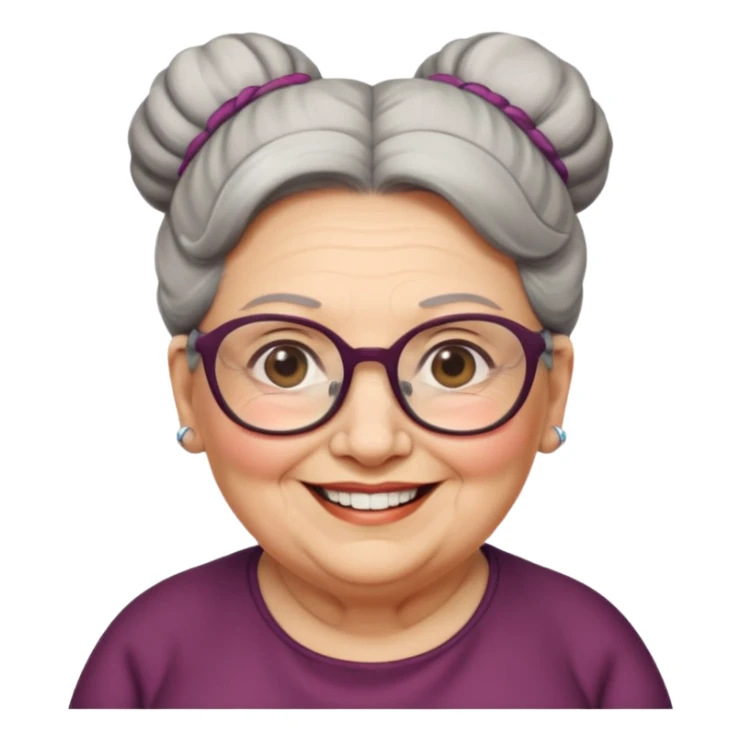 fat old woman with big bun hair and glassess, no earrings sticker