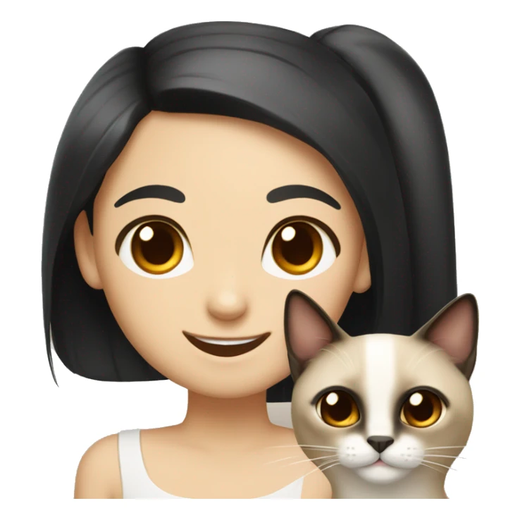 Siamese cat with a girl with black long hair and brown eyes smiling sticker