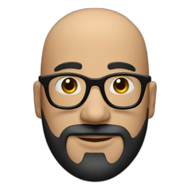 Bald man with black glasses and sparsely populated black beard sticker