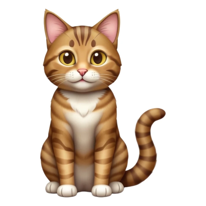 cinematic-[brown tabby cat]-realistic-full-body-sitting-emoji,-tail-curled-playfully-around-its-paws,-head-tilted-dramatically,-sleek-[tabby]-fur,-simplified-yet-realistic-adorable-features,-highly-detailed,-glowing-with-an-almost-sarcastic-glow sticker