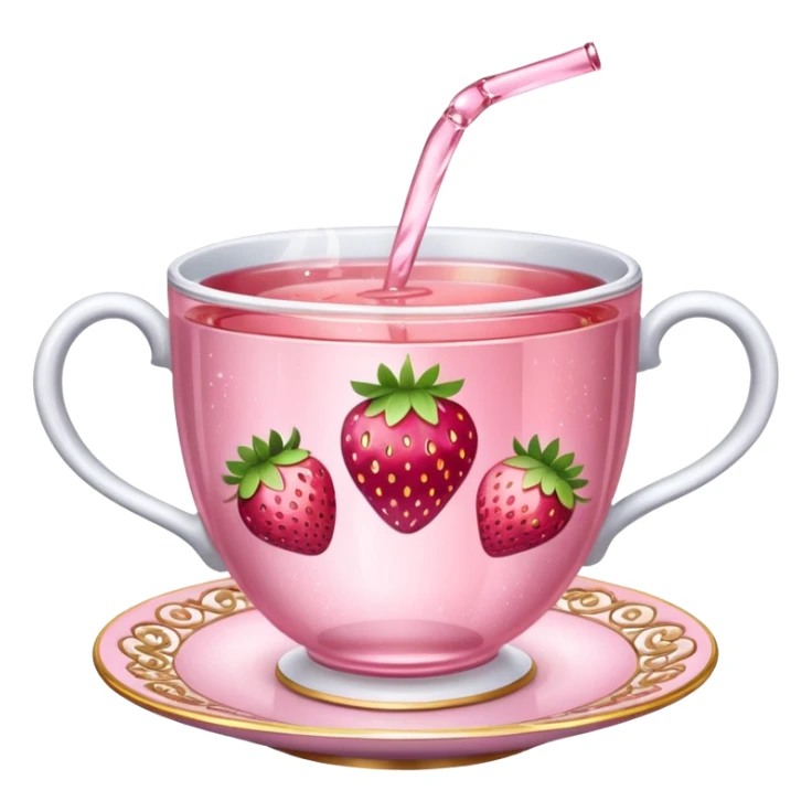 Pink sparkling tea cup with strawberry tea in it sticker