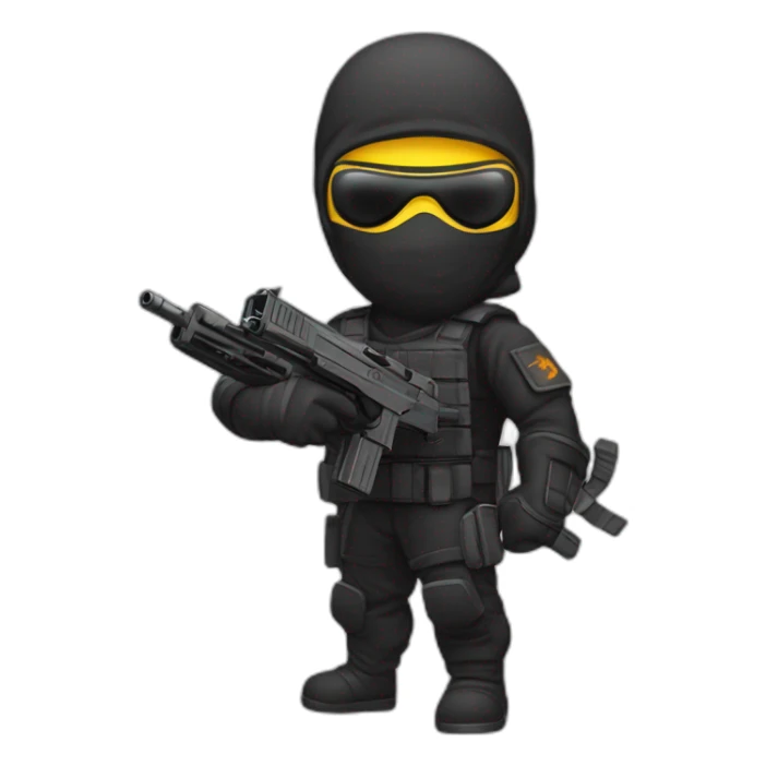 Ninja qui tiens un glock 18 avec un laser sticker