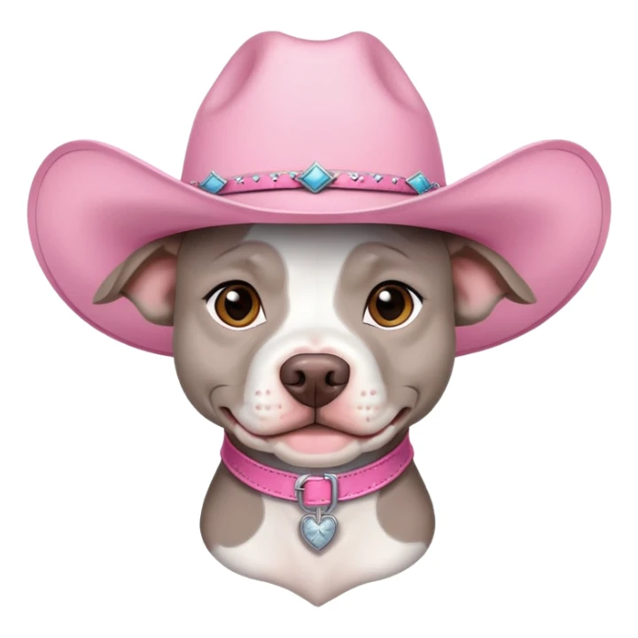 Gray and white pitbull with pink cow girl hat  sticker