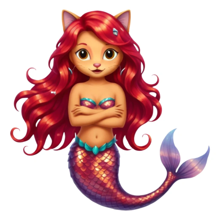 cat mermaid red hi sticker