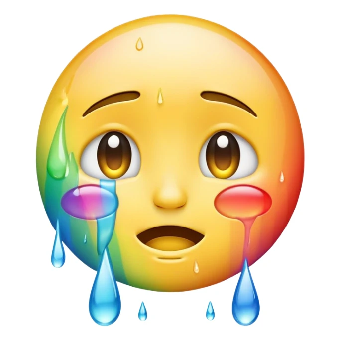 classic yellow crying face emoji with rainbow-colored tears sticker