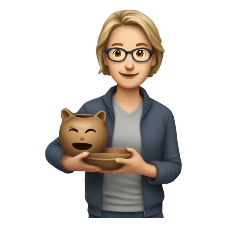 High school art teacher holding pottery sticker