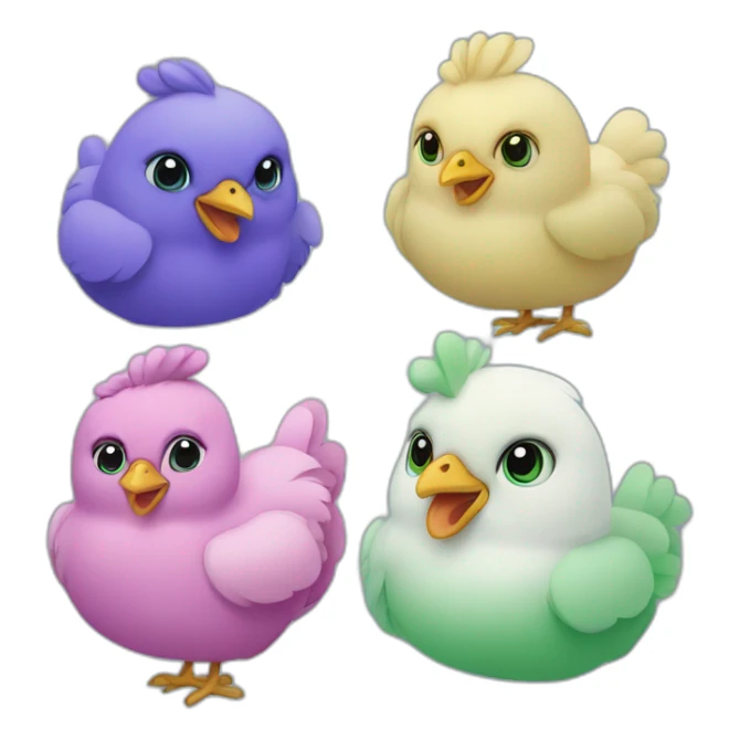 Four chickens in differents colors : blue, violet, pink and green sticker