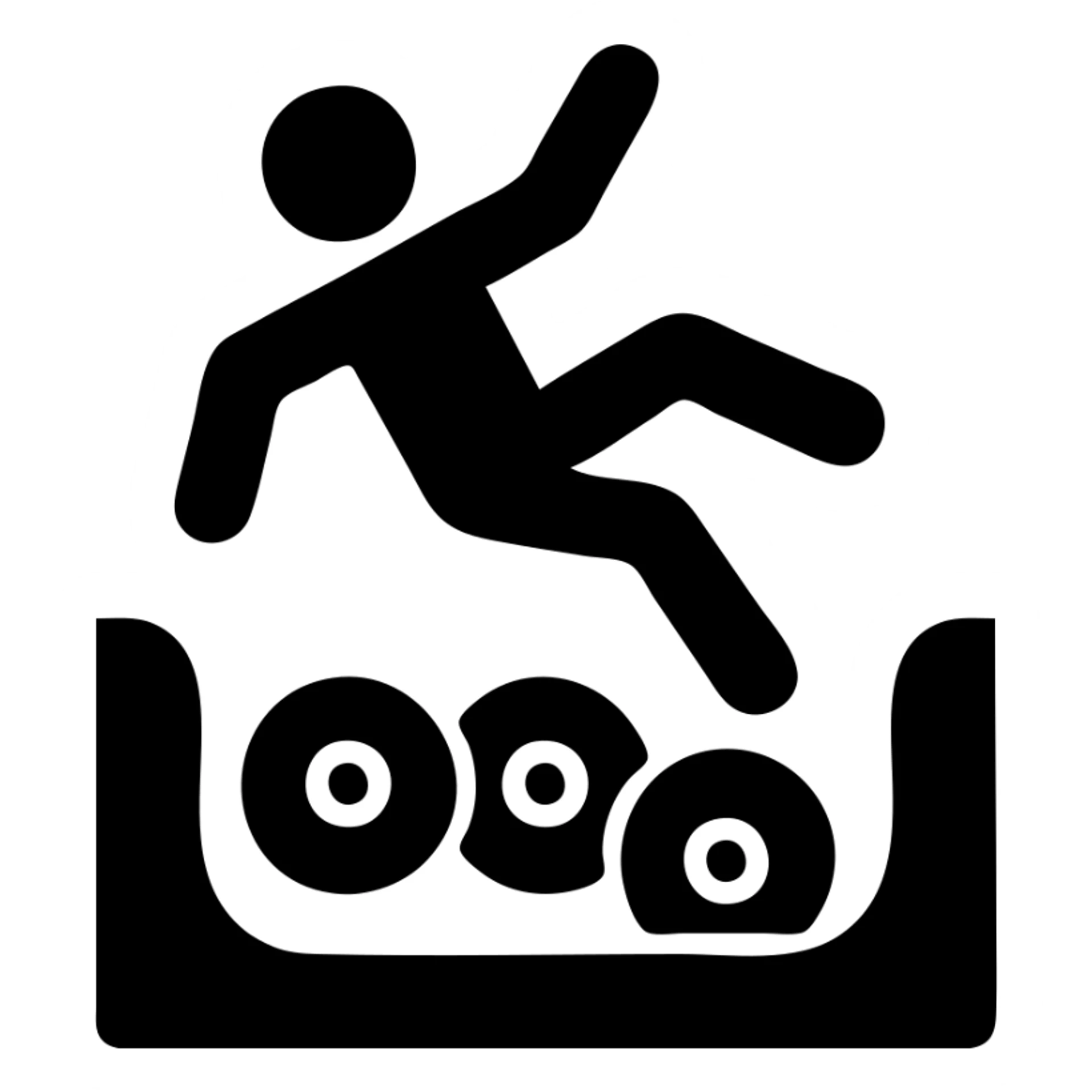 A stick figure falling into a pit full of vinyl records, like a 'Danger Zone' sign sticker