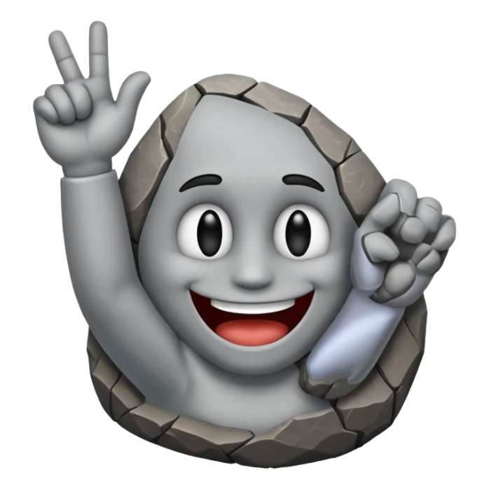 a rock with a happy face that is holding up a rock and roll hand 🤘 sticker