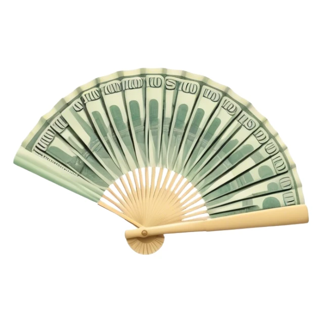 A hand-held money fan used for cooling off, crafted entirely from banknotes sticker