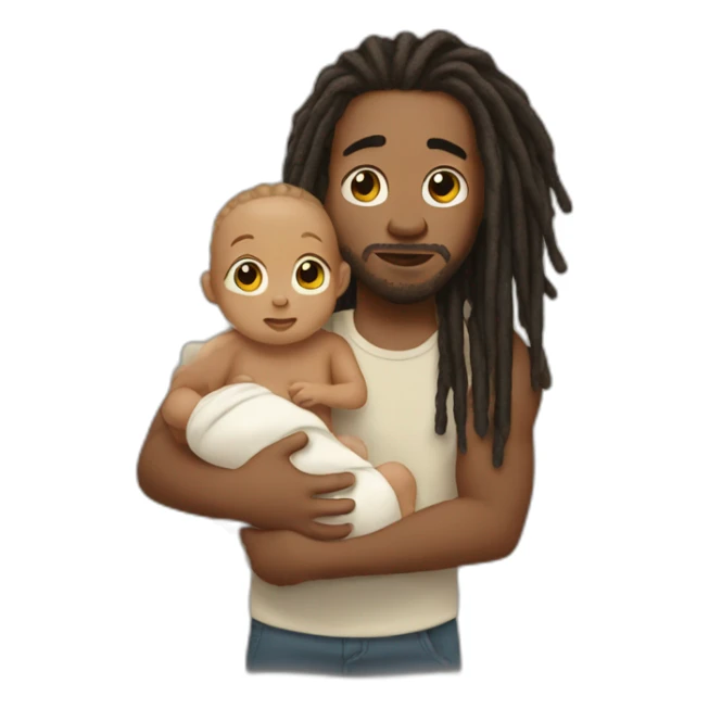 man with dreads with light skinned baby in arms  sticker