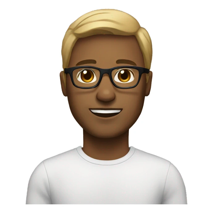 man dark blonde hair, brown eyes, with black glasses sticker