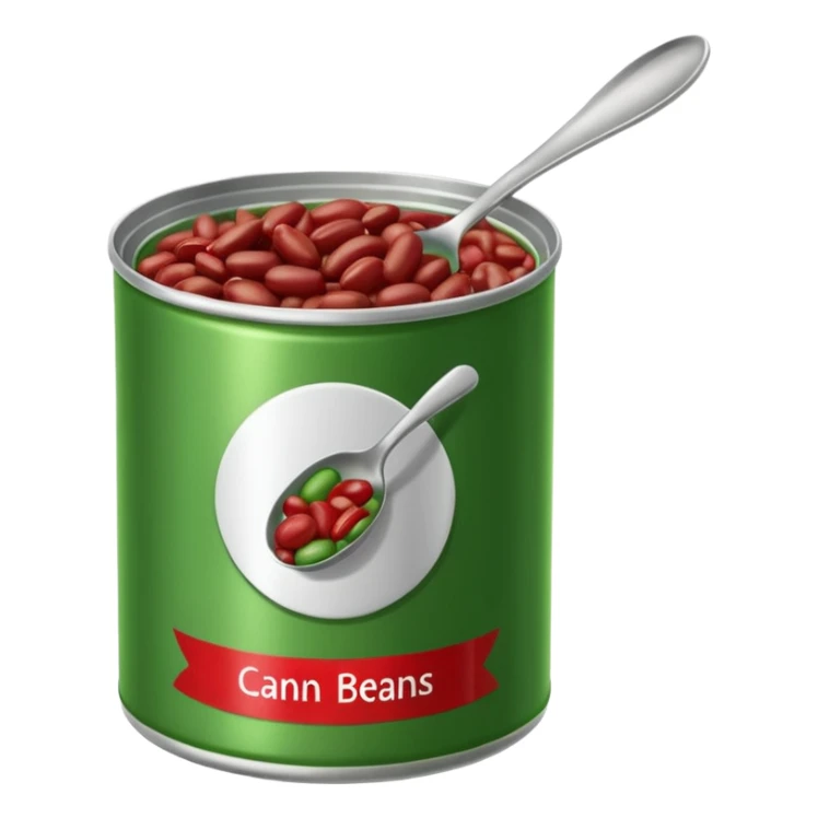 Open can of beans with label with spoon  sticker
