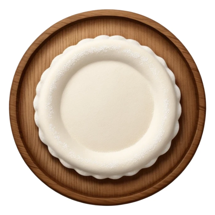 small sprinkles of flour on circular wooden plate sticker