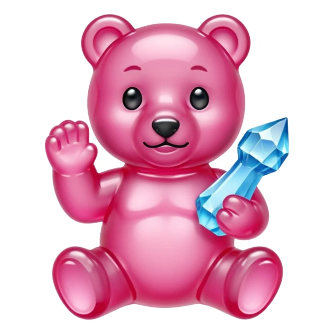 Pink Gummybear with crystal type structure for skin holding a crystal sticker