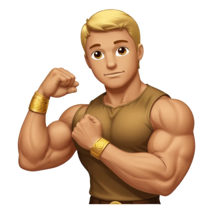 A bent arm showing its big bicep in a gold coin sticker