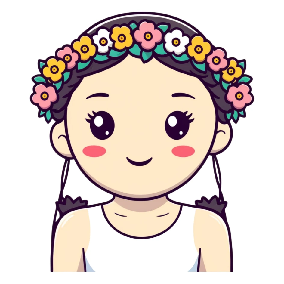 kawaii soft girl with heart cheeks and flower crown sticker