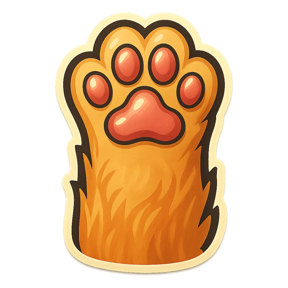 fluffy cat paw, bold outlines, vintage color palette sticker