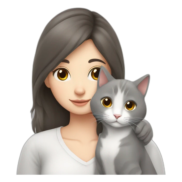 Grey white cat cuddles brunette girl sticker