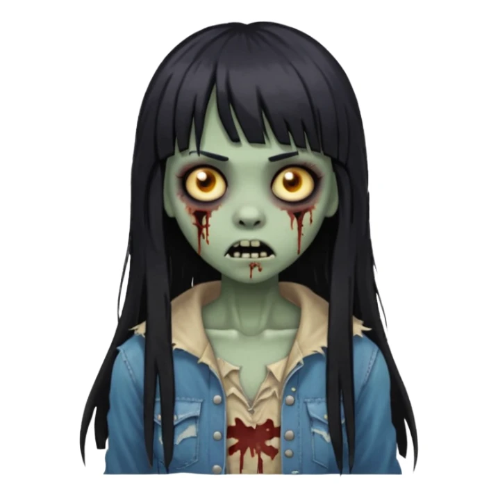 light-skinned black zombie girl with long black hair and bangs sticker