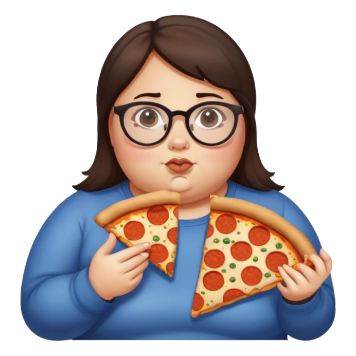Fat brunette girl with glasses and acne eating pizza sticker