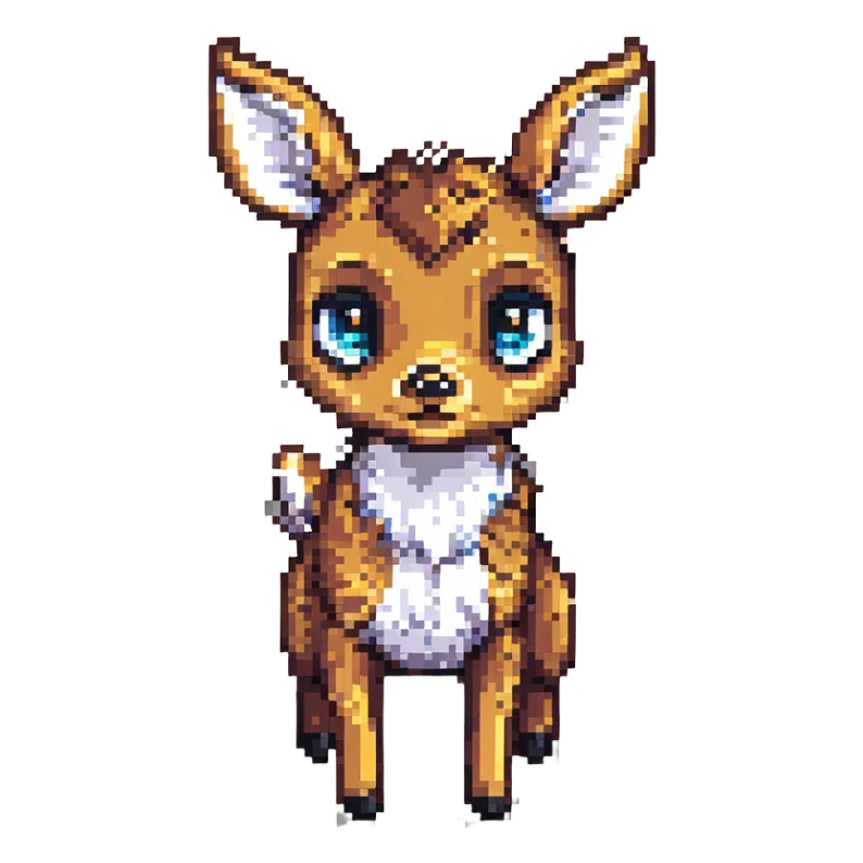 Bambi in pixel art style, looking up with big eyes, simple background sticker