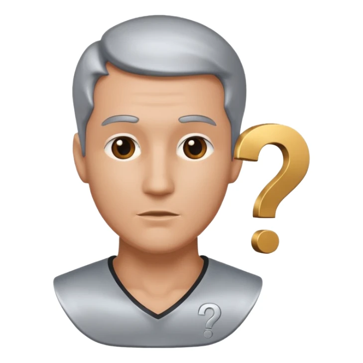 bust of a man with a question mark sticker