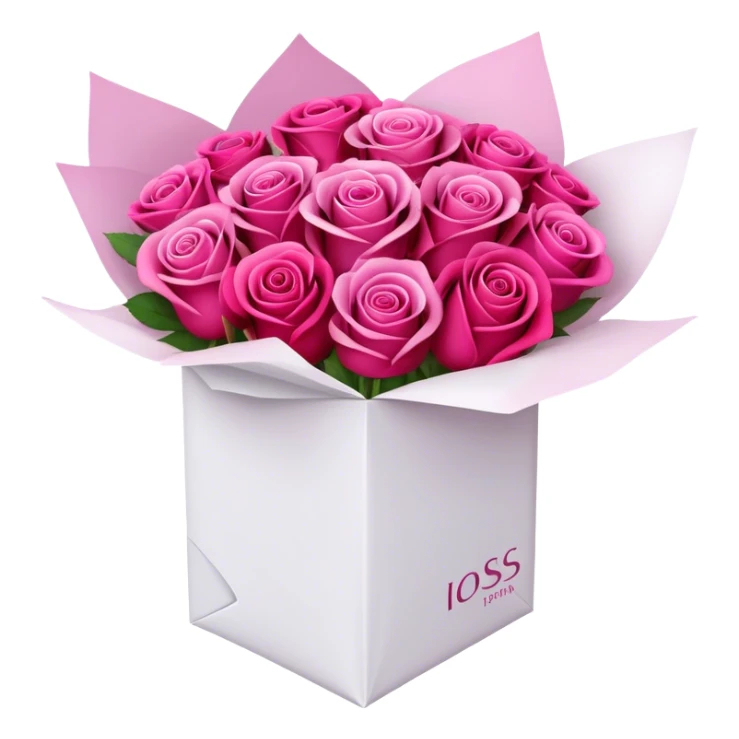 Pink red fushia bouquet of roses with white packaing sticker