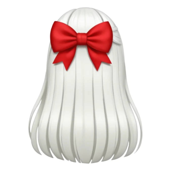 back view of white hair with red bow sticker