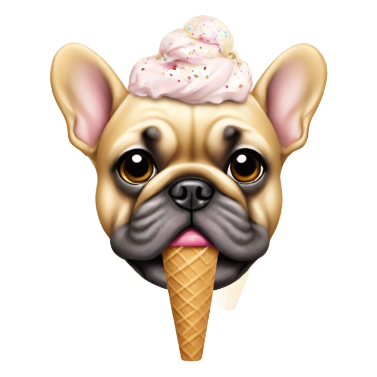A gold French bulldog having an ice cream sticker