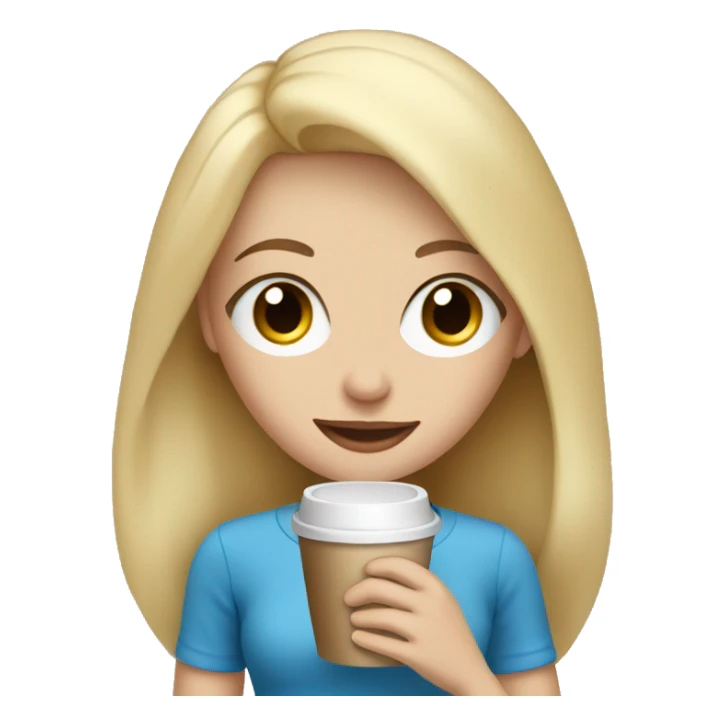 Blonde girl with blue eyes holding a coffee  sticker