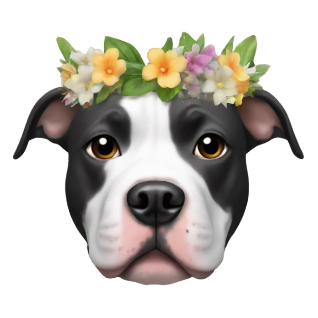 Black and white Pitbull with floral crown sticker