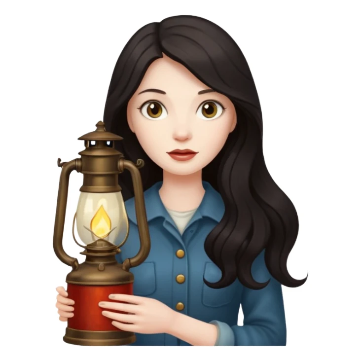 holding vintage gas lamp, female sticker