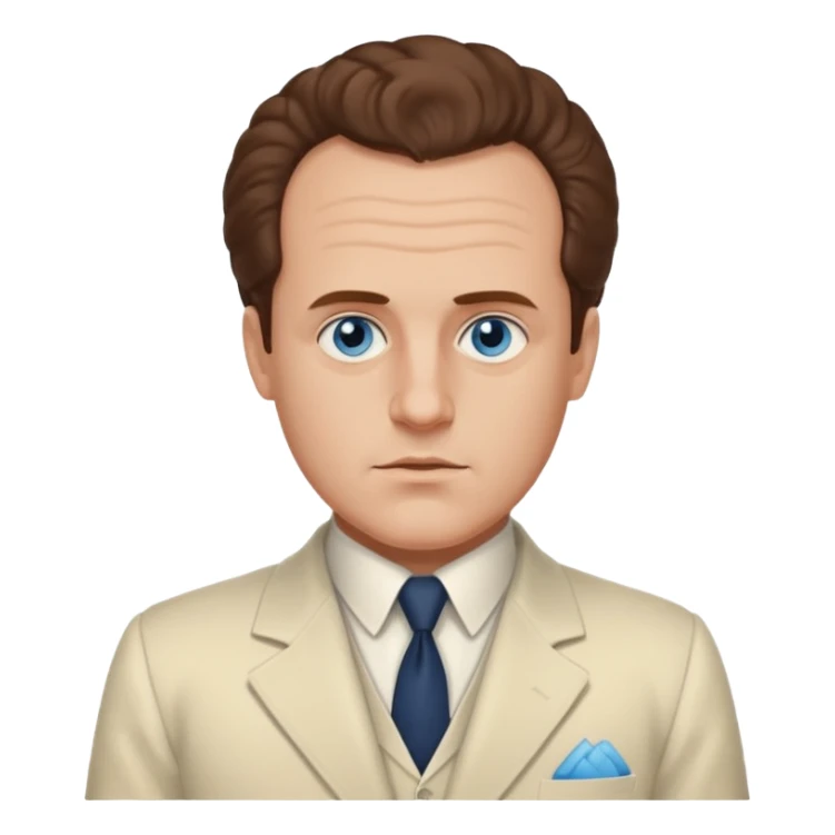 Sergei Eisenstein with blue eyes, brown hair, ivory suit  sticker