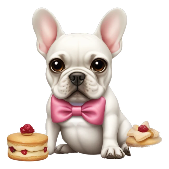 French bulldog that’s wearing a bow and has French pastries  sticker