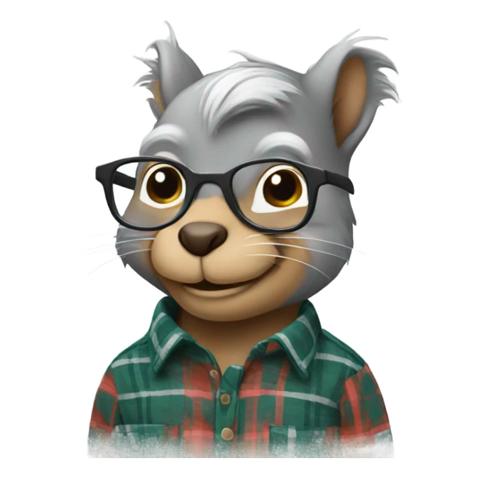Squirrel with glasses and flannel shirt grey hair sticker