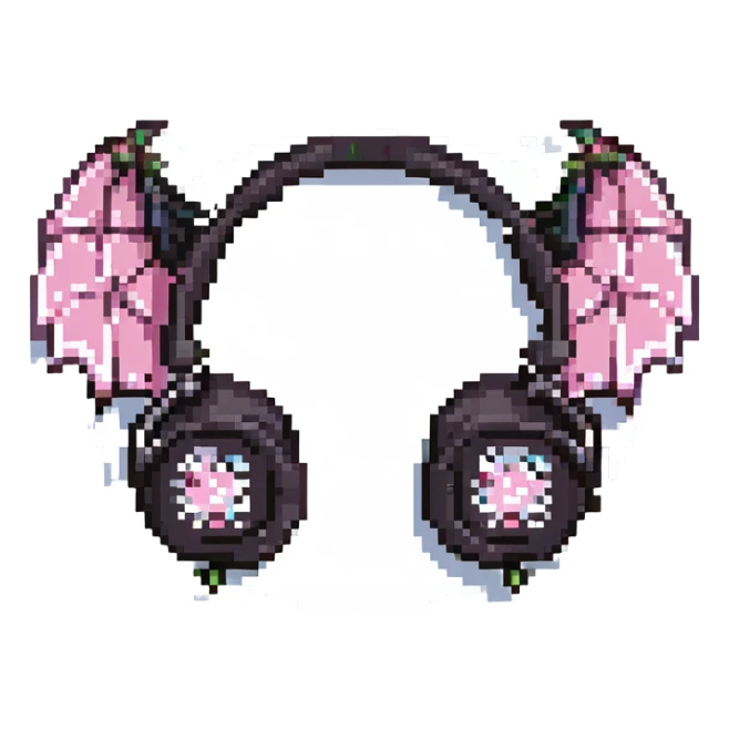 pink gothic headphones with bat wings and lace details sticker