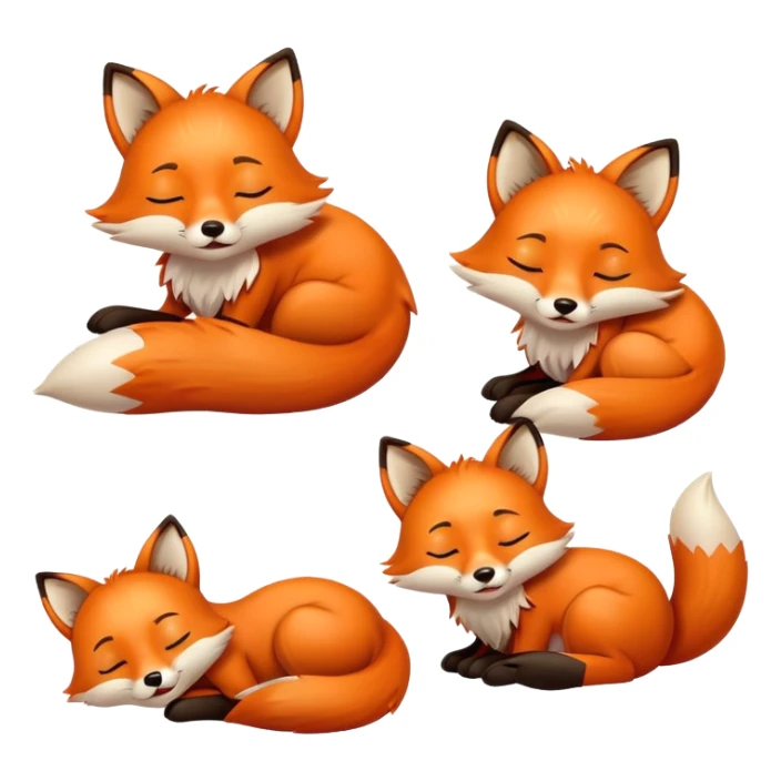 cartoon style little fox with these expression, happy, crying, sleeping, fainted, sad, laughing sticker