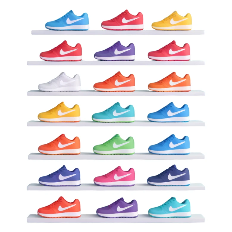 open shelf with neatly arranged Nike sneakers sticker