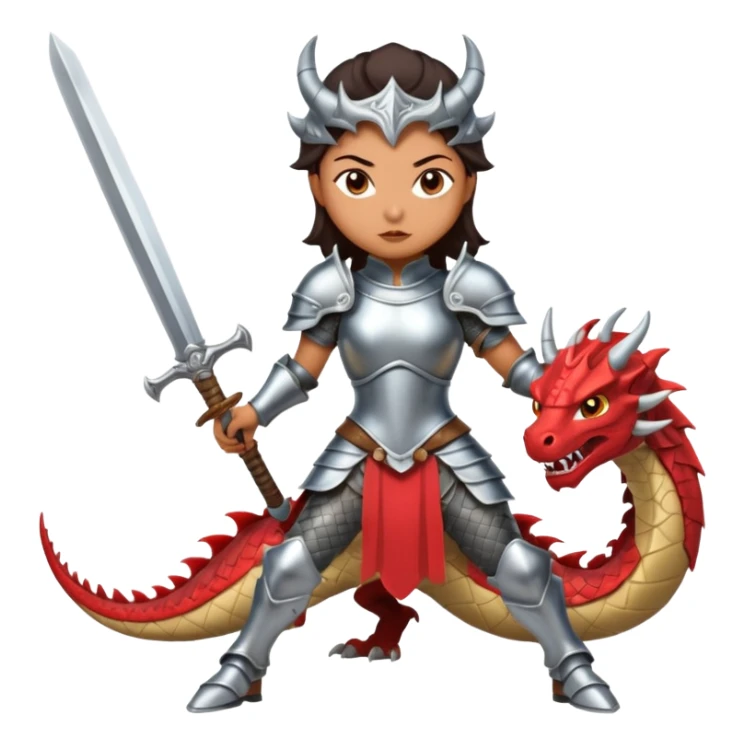 Fierce Latina in armor with a sword in a losing battle with a dragon sticker
