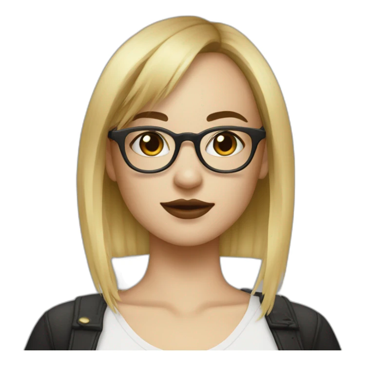 Young white brunette woman with glasses and septum piercing with bangs and blonde dip dye sticker