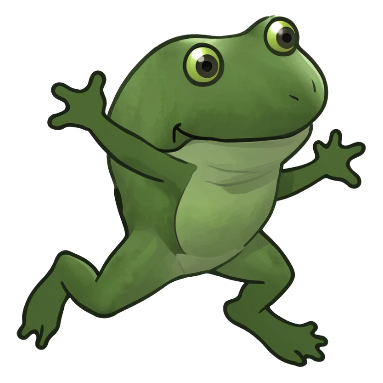 green bufo frog leaping energetically mid-run playful vibe 'Io che corro' sticker